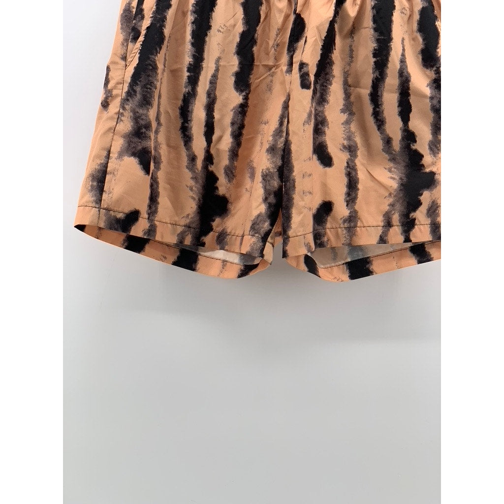 BOOHOO MAN Men's Tan-Black Printed Drawstring Casual Shorts SZ L