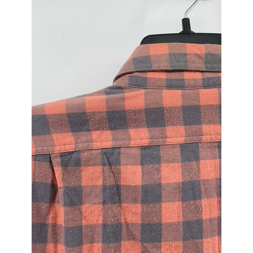 J.CREW Men's Peach-Gray Plaid Button-Up Long Sleeve Flannel Shirt SZ M