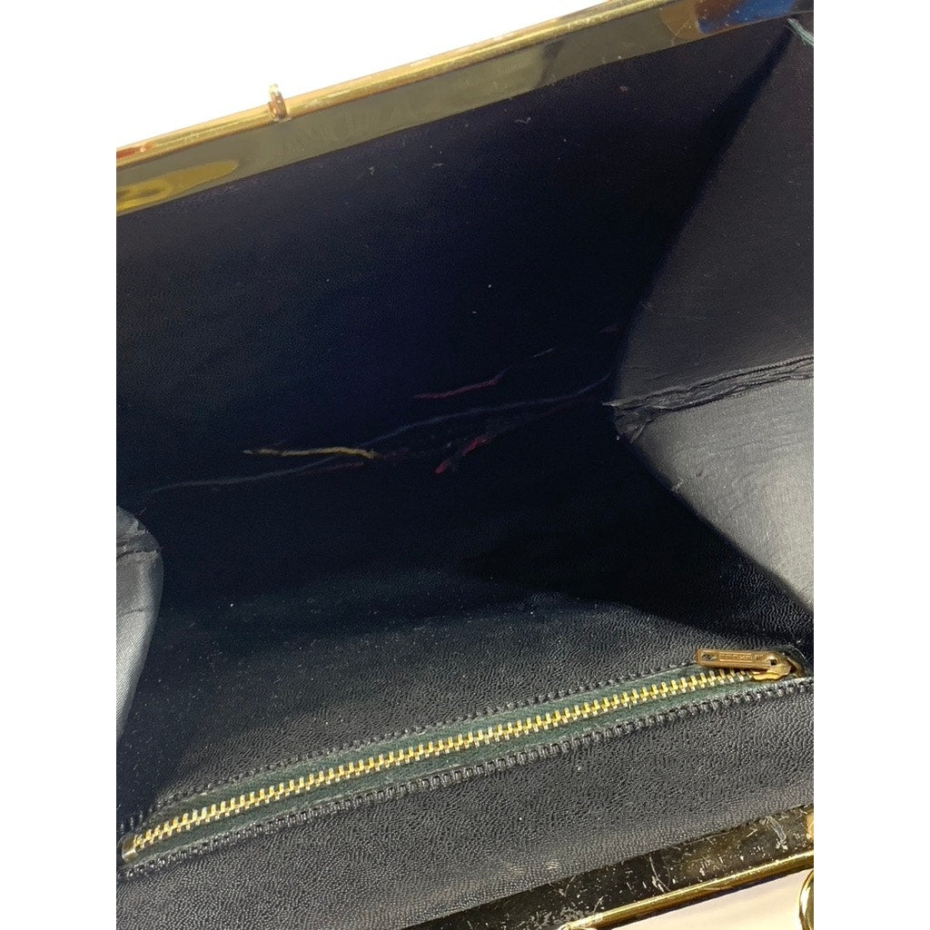 Women's Black Needle-Point Vintage 60's Square Tapestry Carpet Chic Shoulder Bag