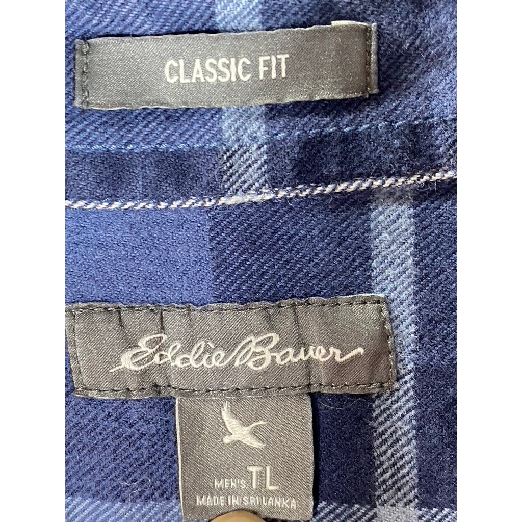 EDDIE BAUER Men's Tall Blue Plaid Classic-Fit Button-Up Long Sleeve Shirt SZ L/T
