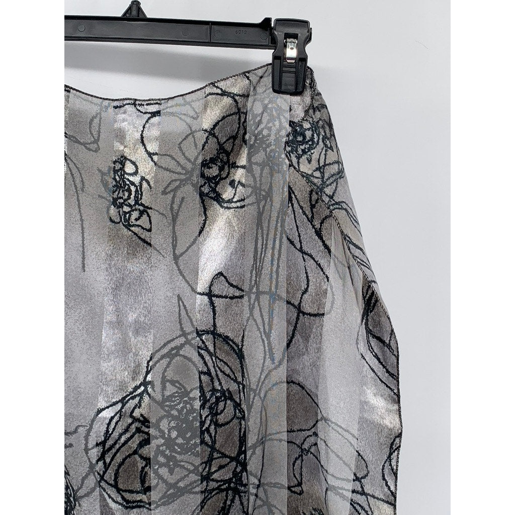 UNBRANDED Women's Gray Silver Abstract Floral Sheer Scarf