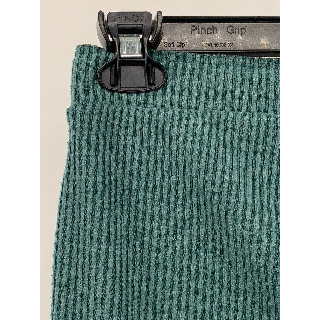 OUT FROM UNDER Women's Dark Green Ribbed Wide Slit Leg Pants SZ S