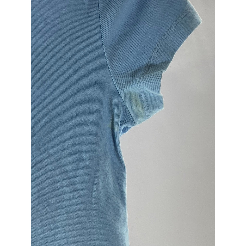 UNIQLO Women's Light Blue Crewneck Solid Fitted Short Sleeve Crop Top SZ XS\