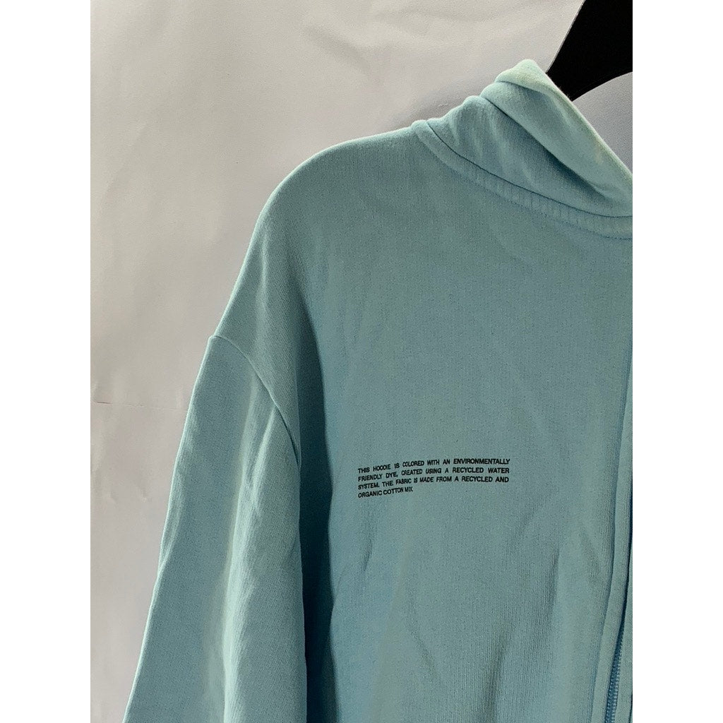 PANGAIA Women's Teal Zip-Up Hooded Organic Cotton Sweater SZ M