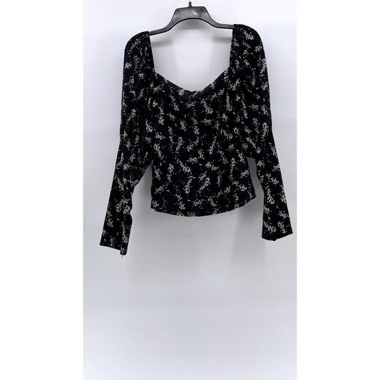 ANTHROPOLOGIE Women's Black-Beige Printed Sweetheart Long Sleeve Top SZ XL