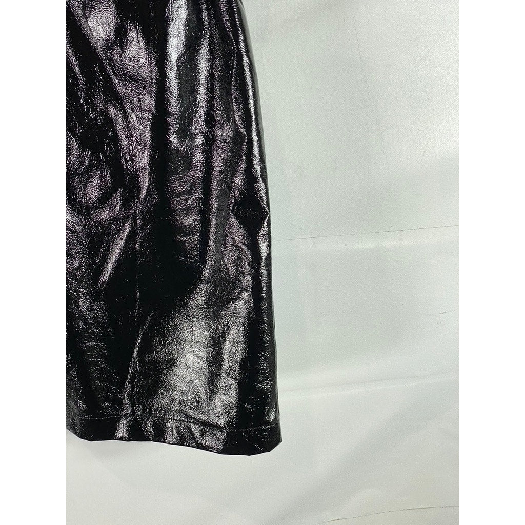 EIGHT PARIS Women's Black Faux-Leather Short-Sleeve Mini Belted Dress SZ M