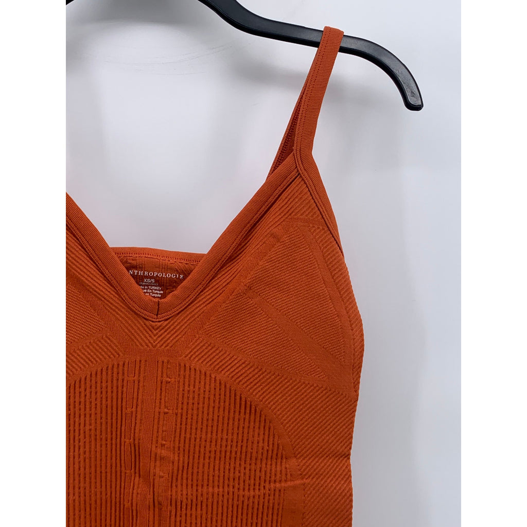 ANTHROPOLOGIE Women's Dark Orange Rib Stretch V-Neck One-Piece Bodysuit SZ XS/S