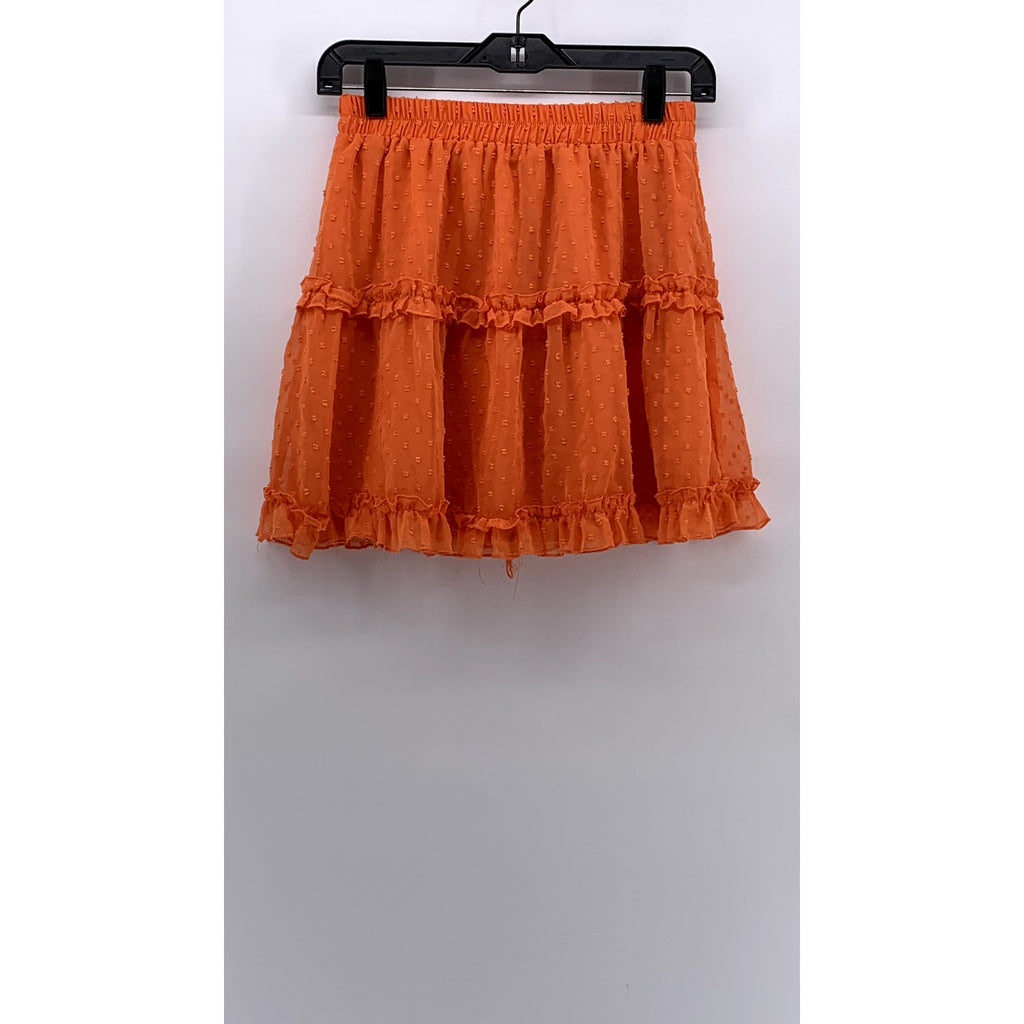 UNBRANDED Women's Orange Chiffon Ruched Hem Fit & Flare Coquette Skirt SZ S