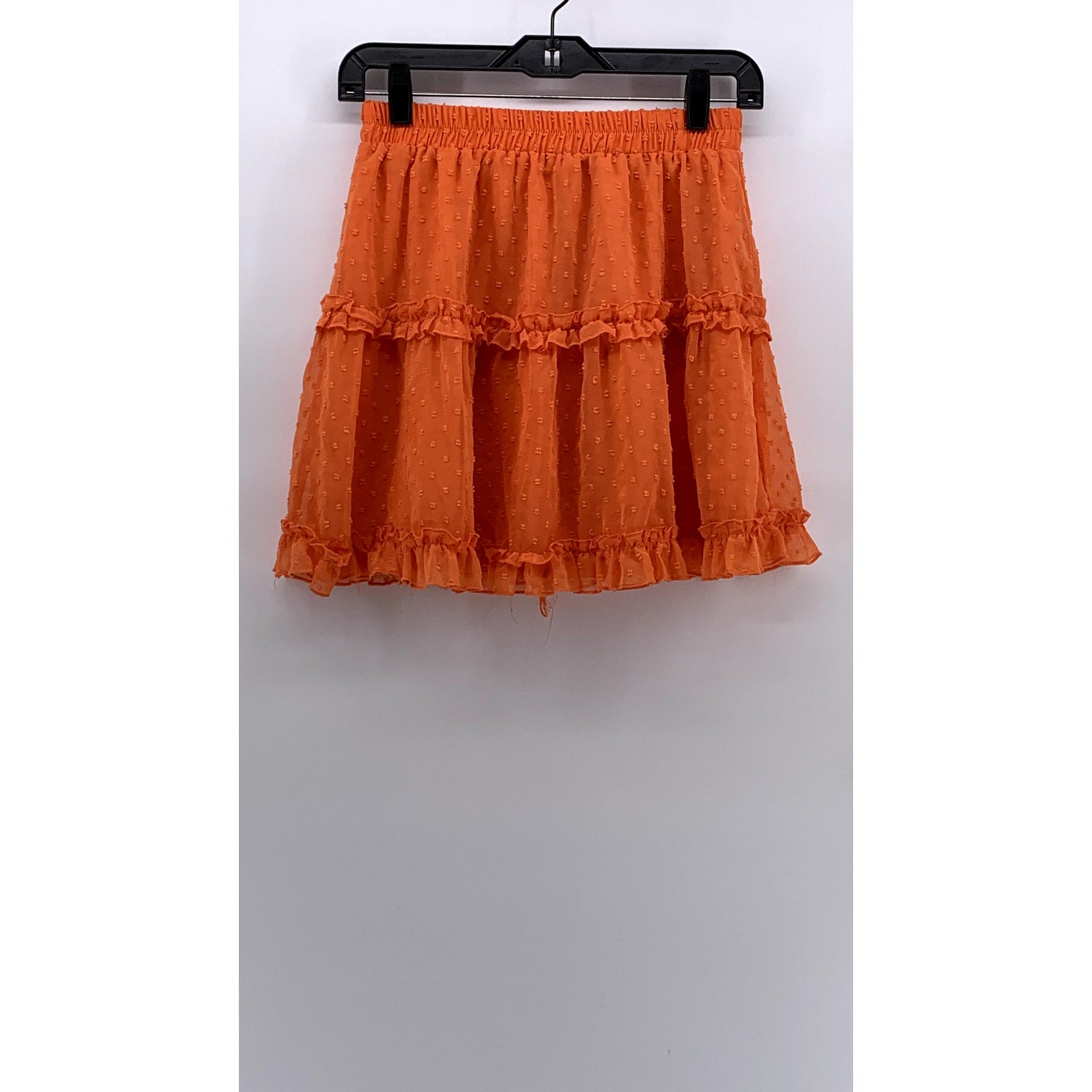 UNBRANDED Women's Orange Chiffon Ruched Hem Fit & Flare Coquette Skirt SZ S