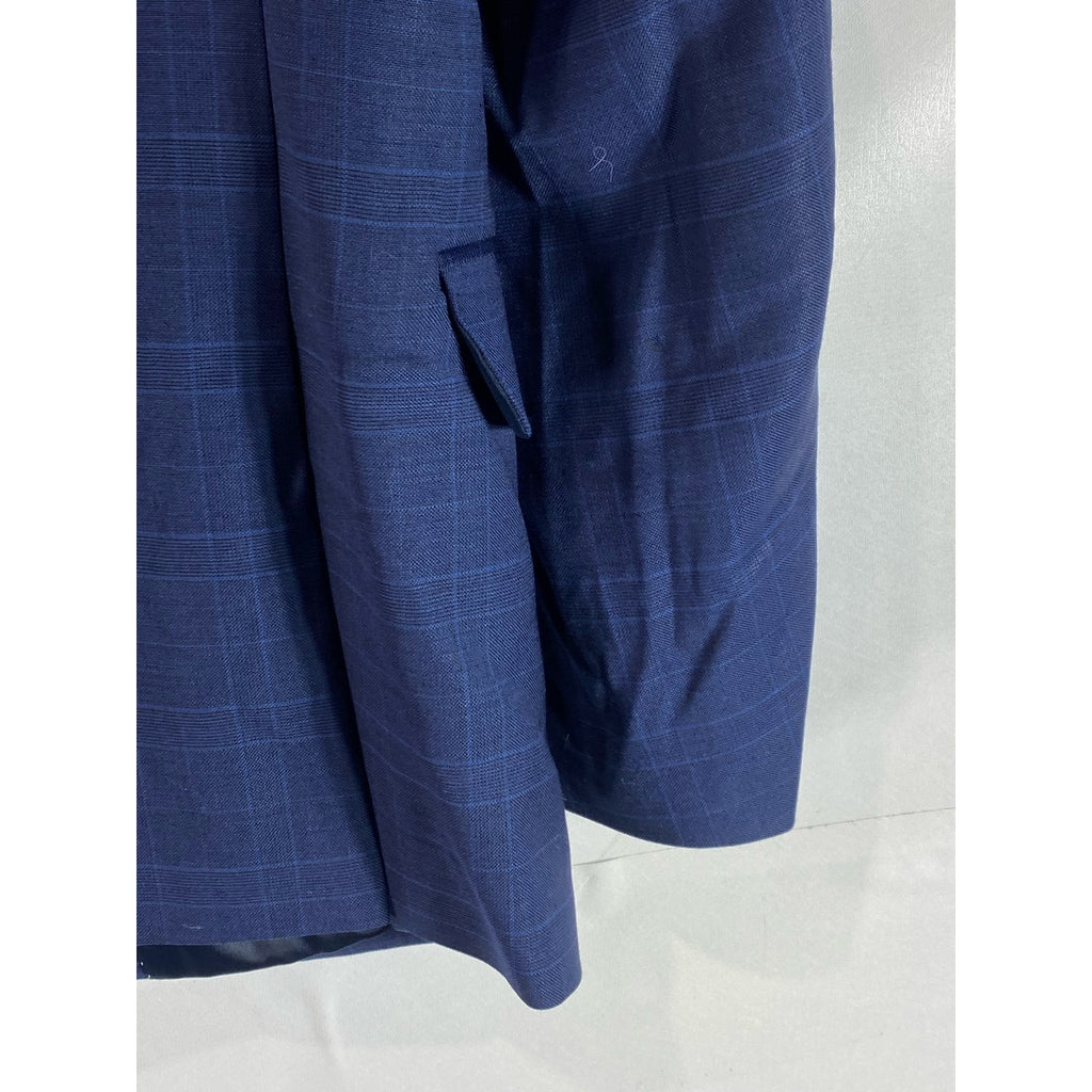 TOMMY HILFGER Men's Blue Plaid Wool-Blend Two-Button Short Blazer SZ 40S