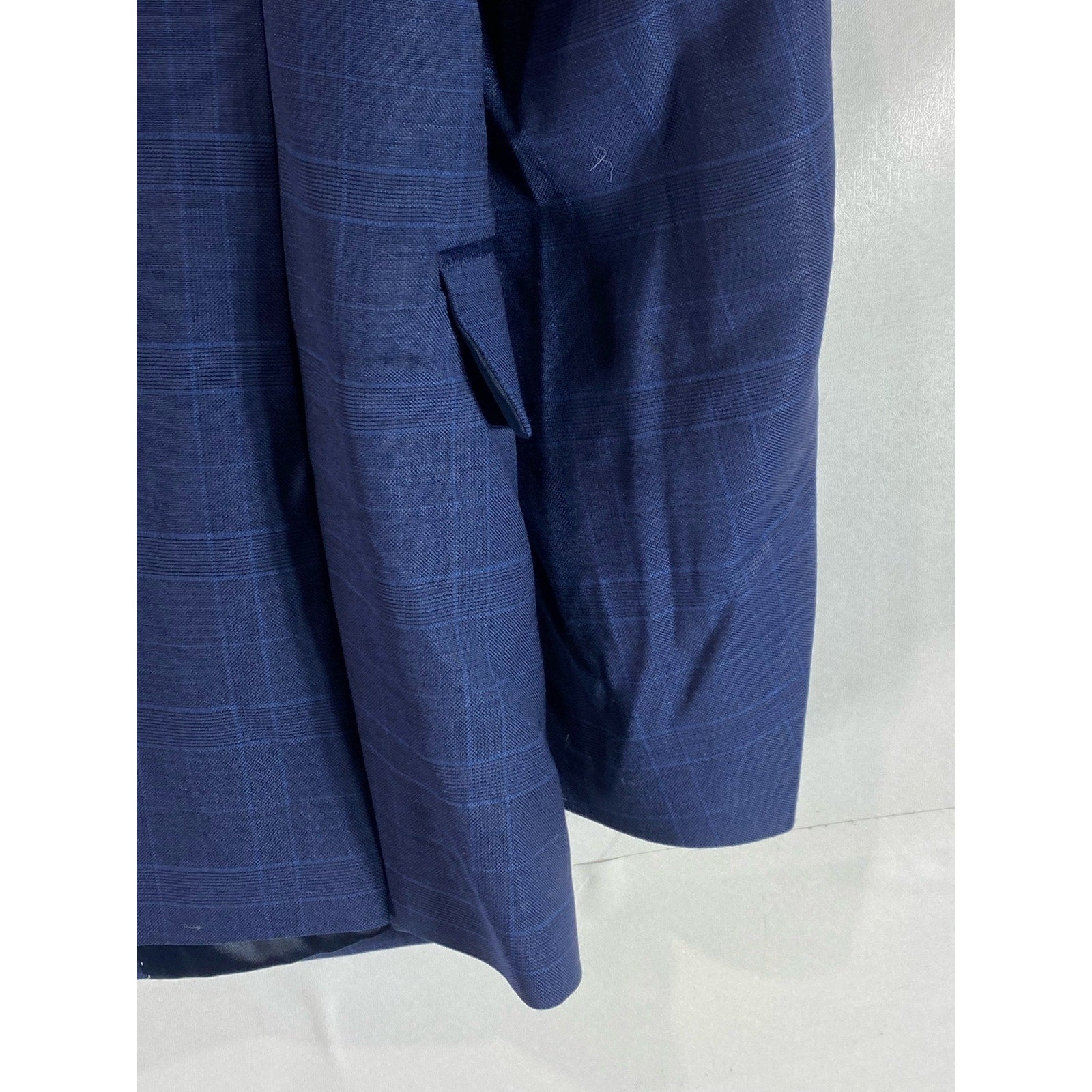 TOMMY HILFGER Men's Blue Plaid Wool-Blend Two-Button Short Blazer SZ 40S