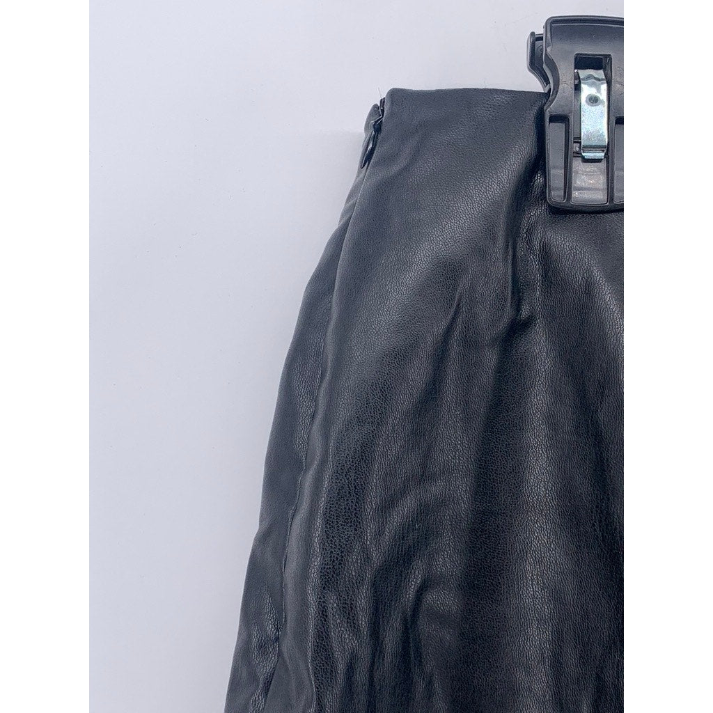 ZARA Women's Black Faux-Leather A-Line Grunge Mini Skirt SZ M