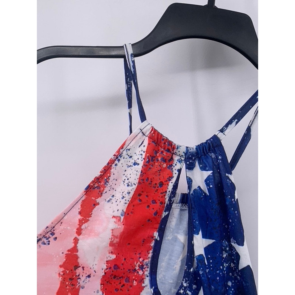 FOR G AND PL Women's American Flag Print Maxi Tank Dress SZ L