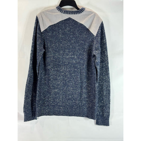 MICHAEL STARS Men's Navy/Gray Suede Yoke Crewneck Knit Pullover Sweater SZ L