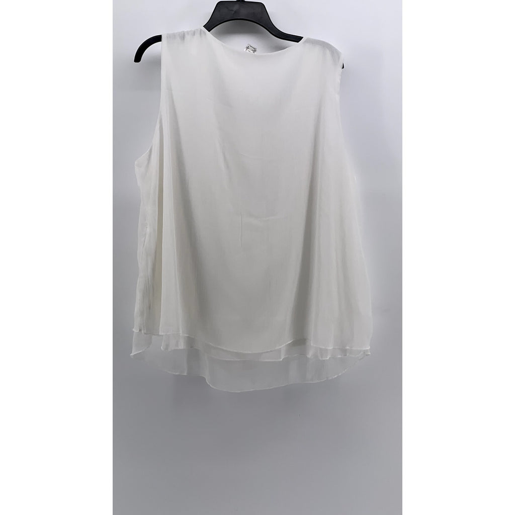 UNBRANDED Women's White Solid Scoop-Neck Pleated Tank SZ 18