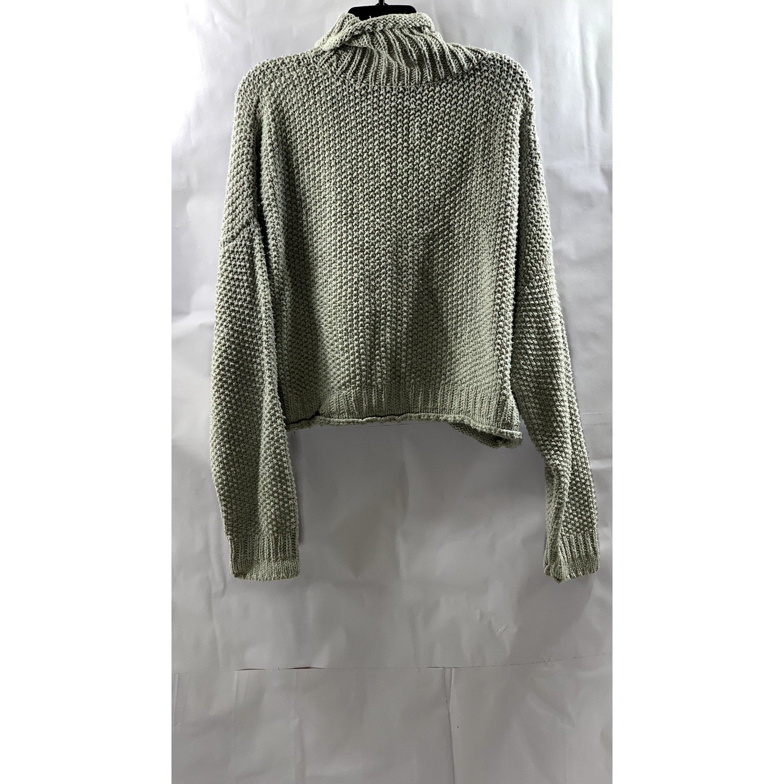 UNBRANDED Women's Light Gray Crochet Knit Turtleneck Long Sleeve Sweater SZ M