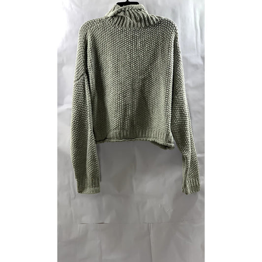 UNBRANDED Women's Light Gray Crochet Knit Turtleneck Long Sleeve Sweater SZ M