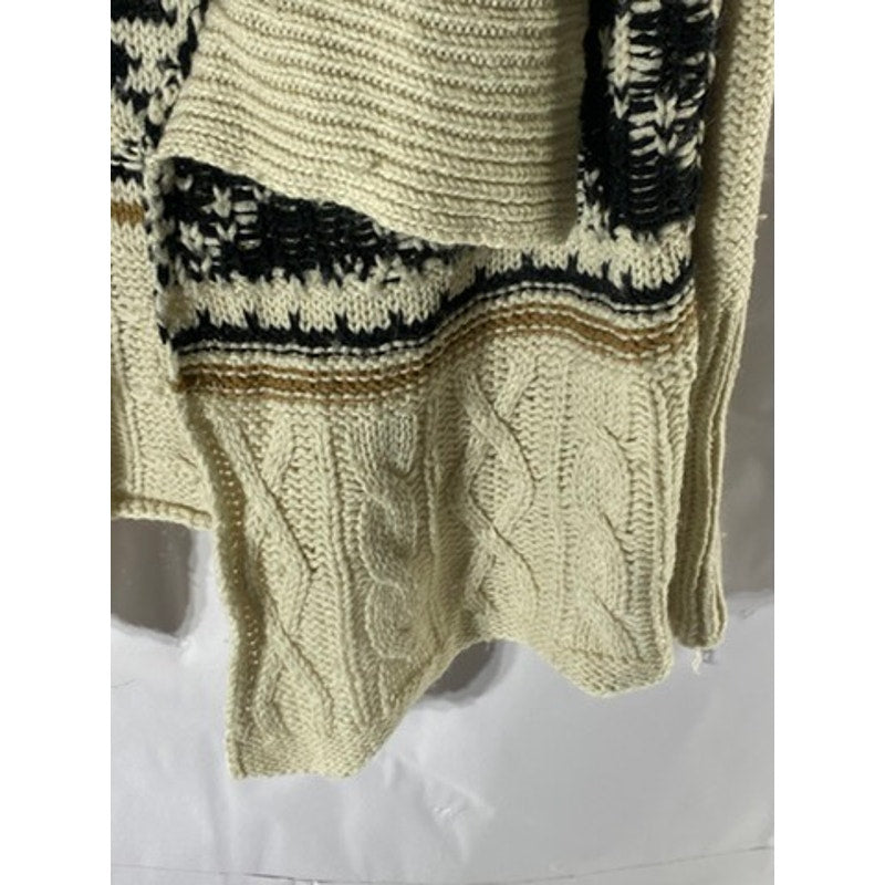 BB DAKOTA Women's Beige Cable Knit Tribal Print Open-Front Cardigan SZ XS