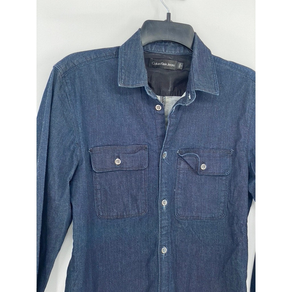 CALVIN KLEIN JEANS Men’s Navy Blue Denim Button-Up Long Sleeve Shirt SZ S
