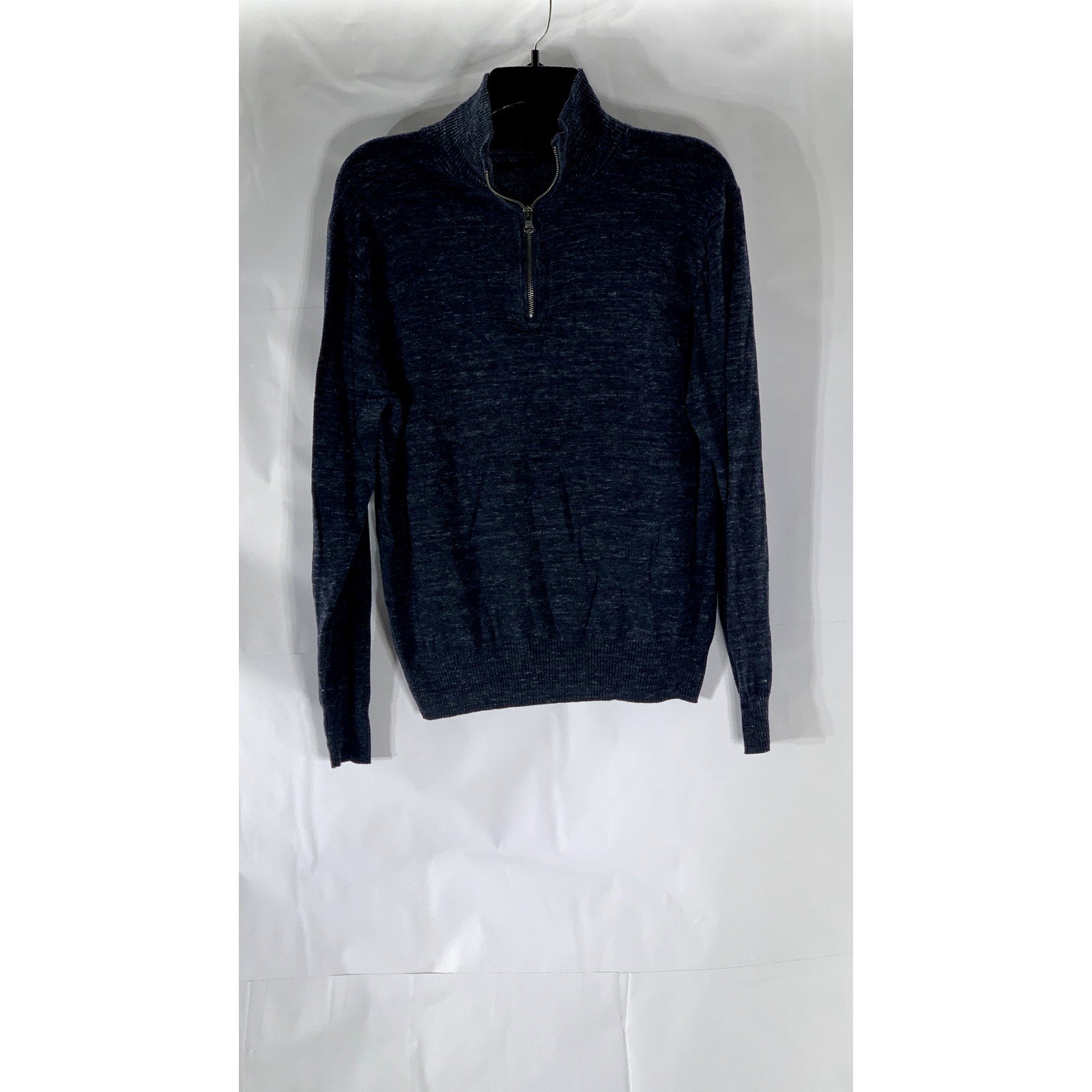 J.CREW Men's Navy Blue Half-Zip Stand Collar Cotton-Blend Sweater SZ M