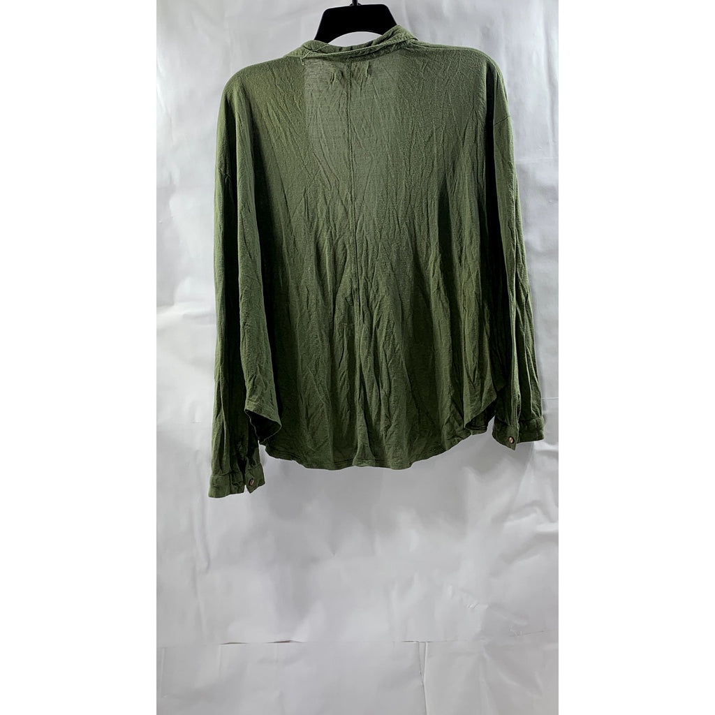 STARING AT STARS Women's Olive Green Button-Up V-Neck Long Sleeve Top SZ M