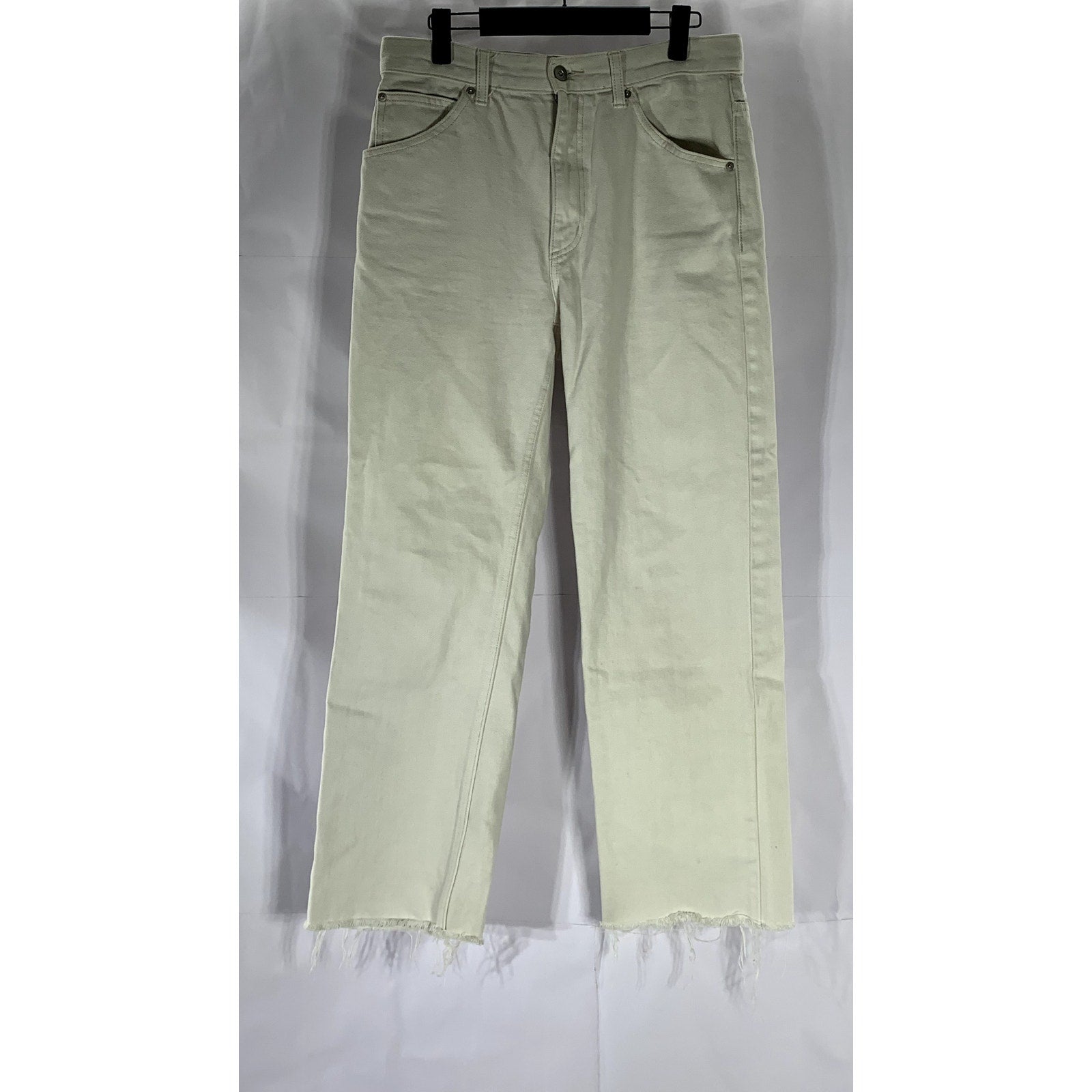 UNIQLO U Women's Cream Cotton Raw-Hem Regular-Fit Straight-Leg Jean SZ 27X32