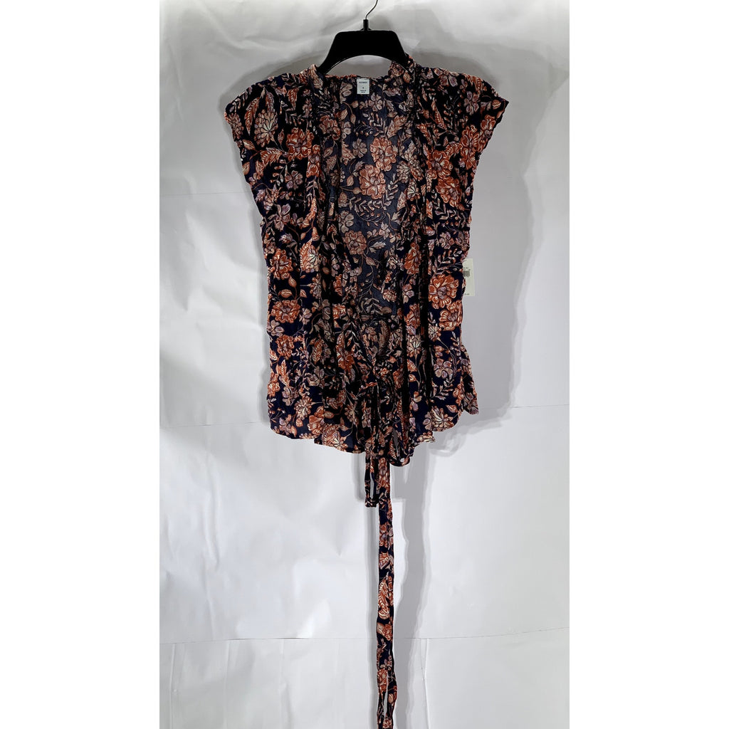 OLD NAVY Women's Navy Floral Ruffle Short Sleeve Wrap Top SZ S