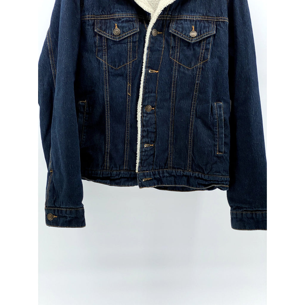 RSQ Men's Dark Blue Denim Button-Up Long Sleeve Sherpa Lined Jean Jacket SZ S