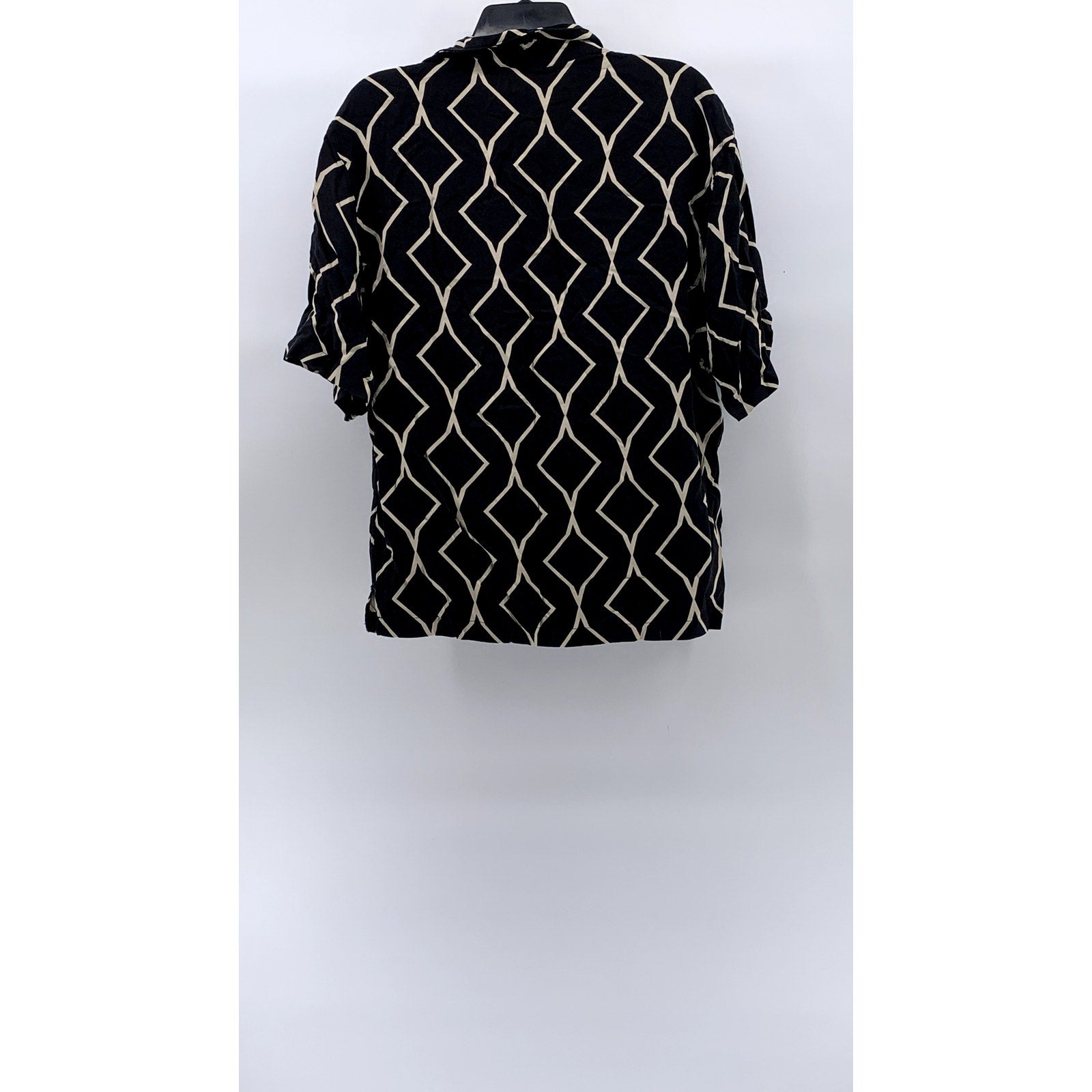 ZARA Men's Black-Beige Geo Print Button-Up Short Sleeve Shirt SZ S