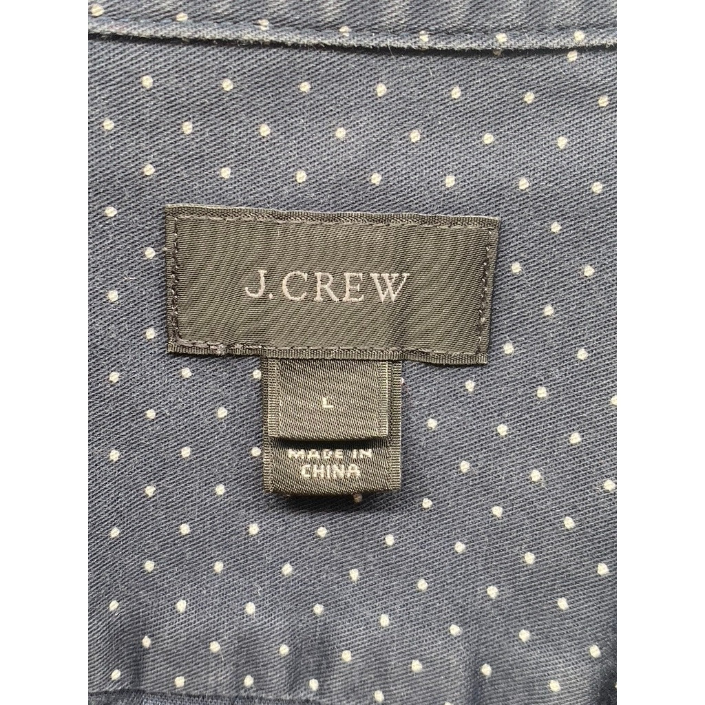 J.CREW Men's Navy Blue Micro Dot Regular-Fit Button-Up Long Sleeve Shirt SZ L