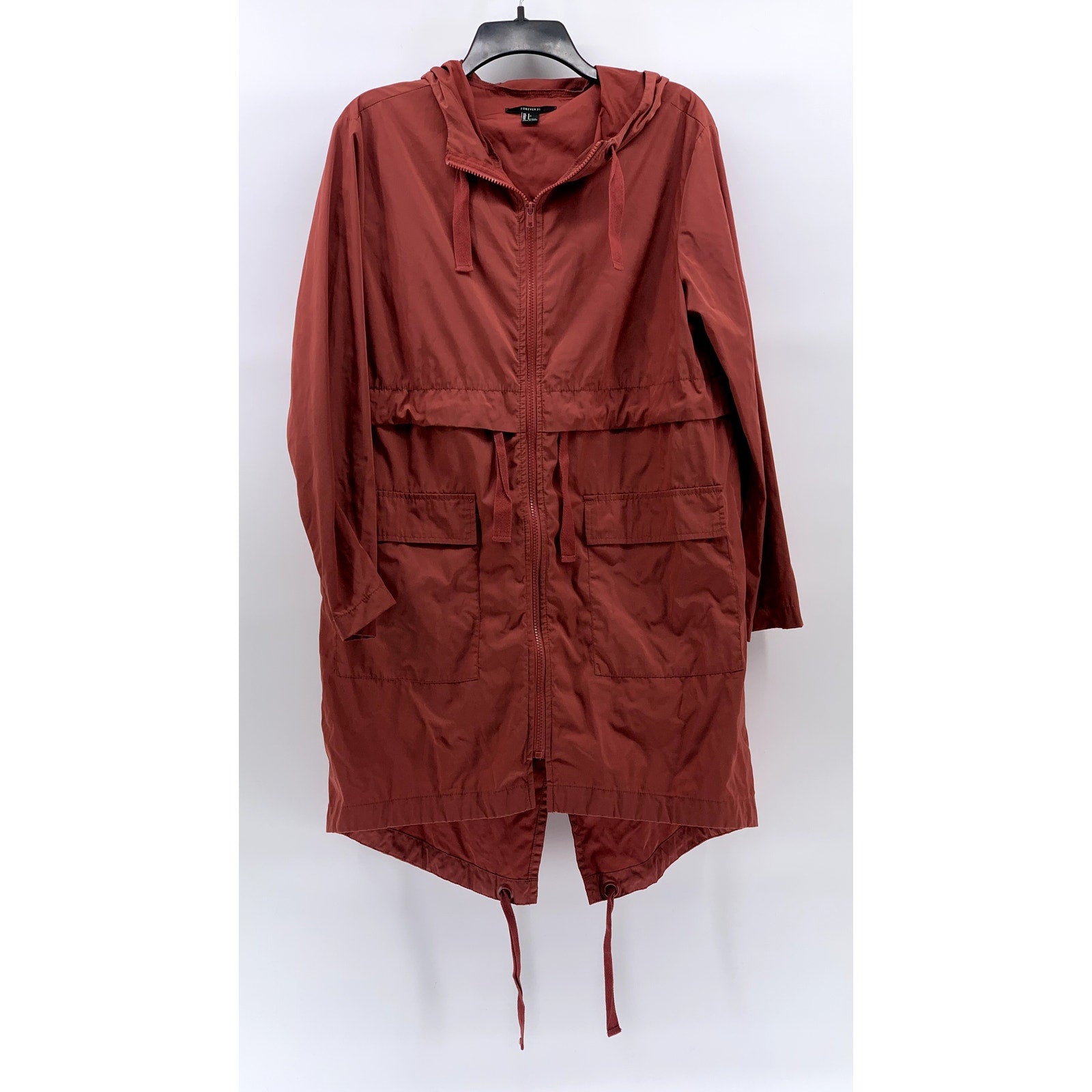 FOREVER 21 Women’s Red Full-Up Drawstring Hem Hooded Jacket SZ S