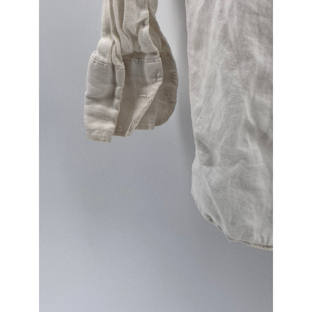 H&M Women’s White Regular Fit Linen Button-Up Long Sleeve Top SZ XS