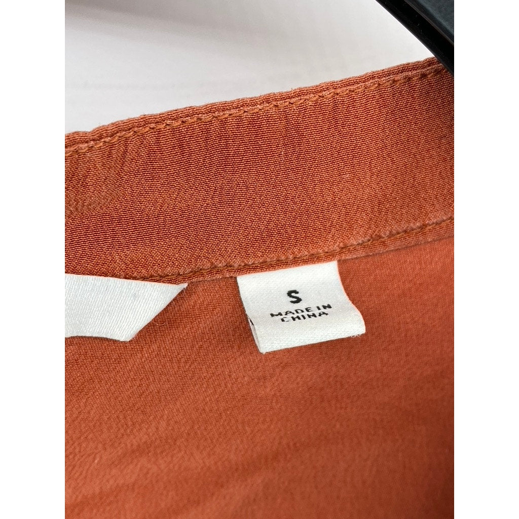 UNIQLO Women's Rust Orange Silk Spilt-Neck Sleeveless A-Line Mini Dress SZ S