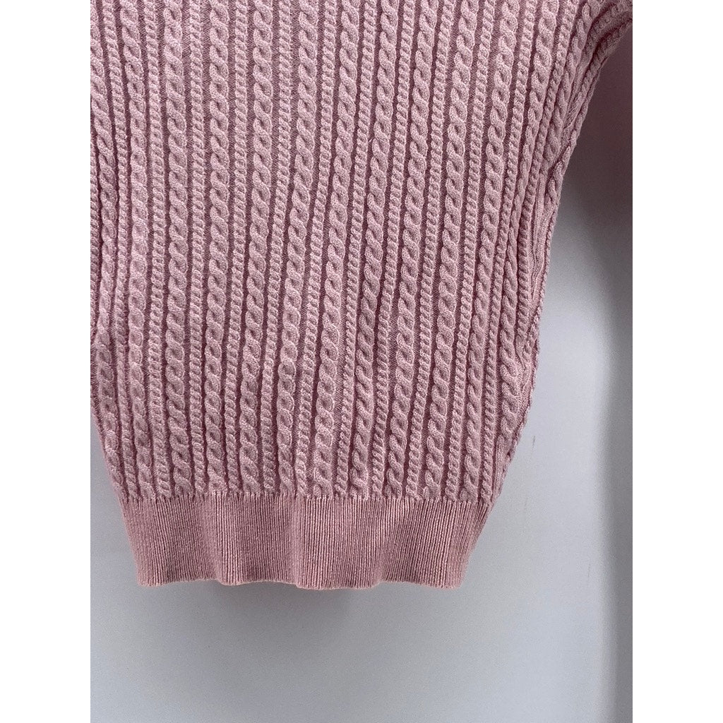 PALE JADE Women's Pink Button-Down Cable-Knit Long Sleeve Top SZ XS
