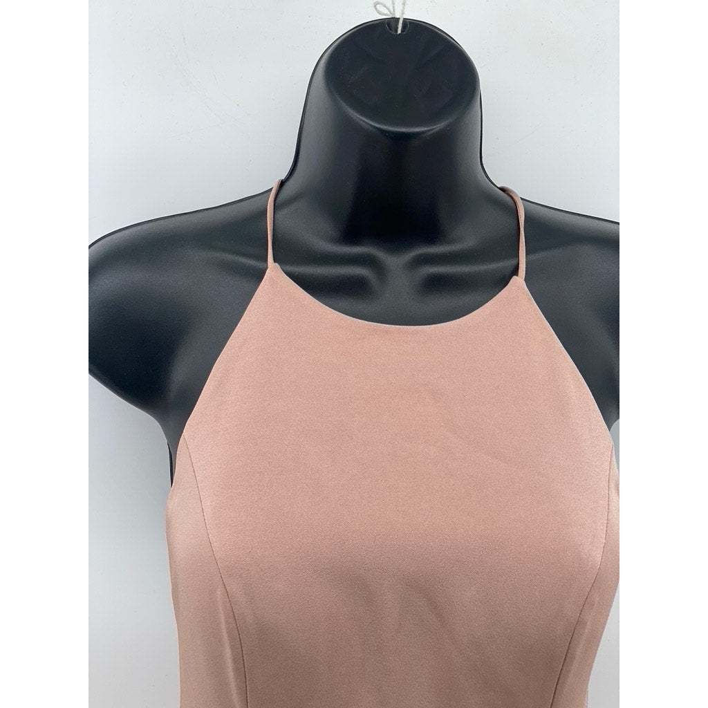 UNBRANDED Women's Pastel Pink Strappy Open-Back Halter Maxi Dress SZ S