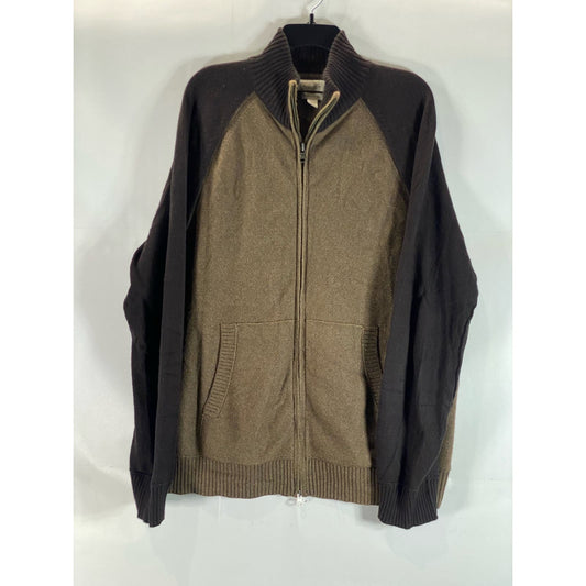 BANANA REPUBLIC Men's Brown Colorblock Luxury Blend Zip-Up Sweater SZ XL