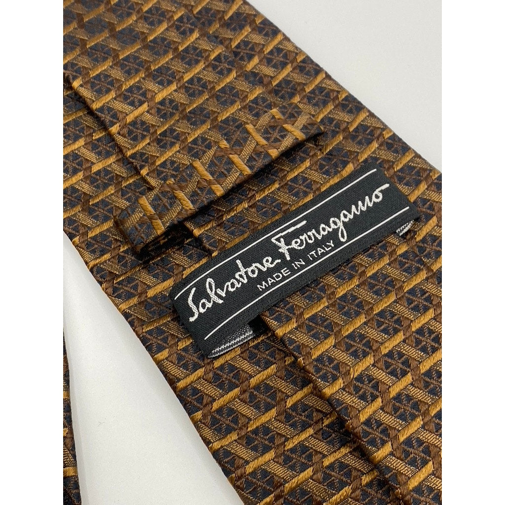 SALVATORE FERRAGAMO Men's Brown Printed Silk Tie SZ OS