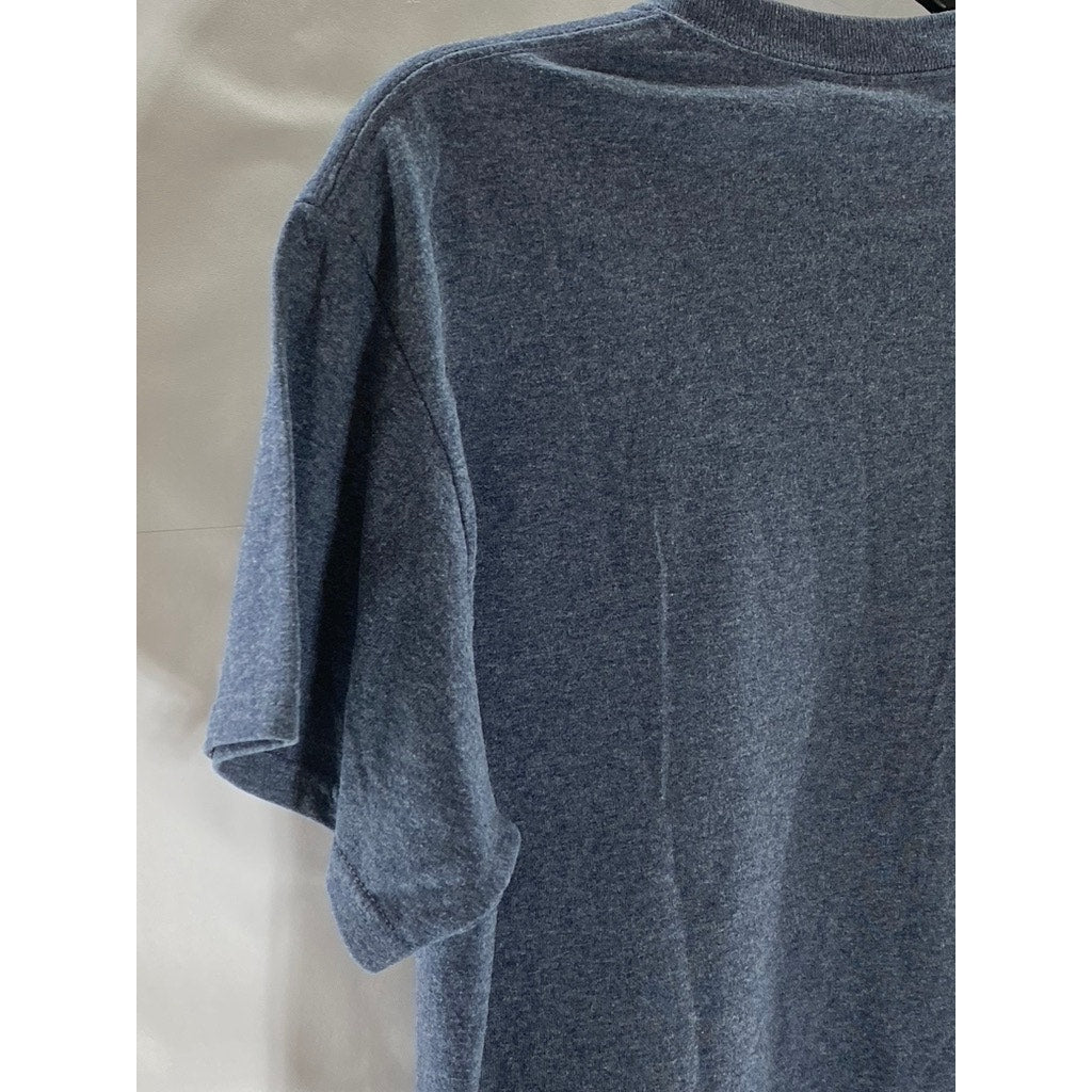 GILDAN Men's Blue Custom Words Fail Music Speaks Graphic Crewneck T-Shirt SZ M