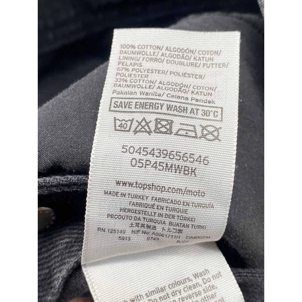 TOPSHOP MOTO Women’s Black Denim Raw-Hem Short Overalls SZ 10