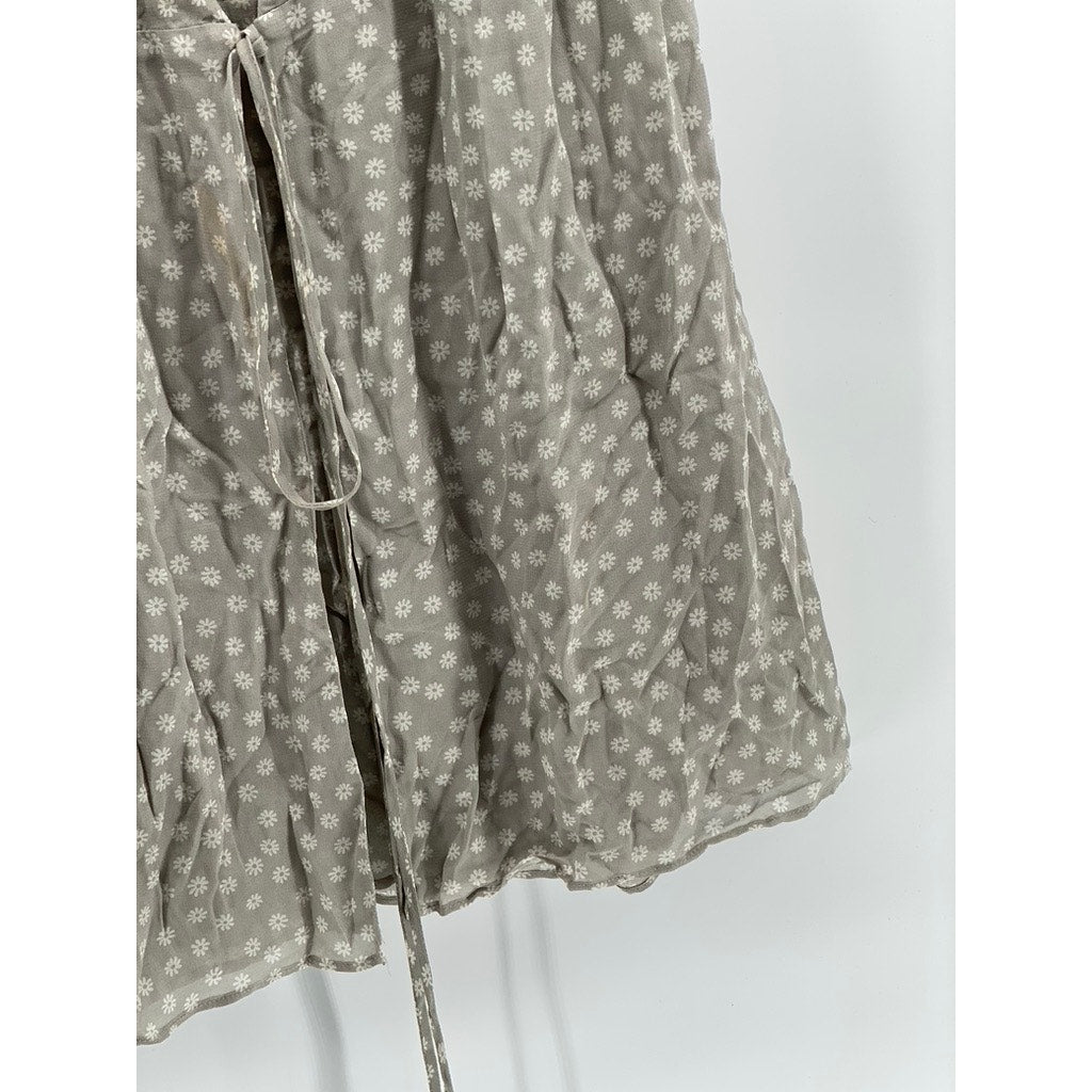 REFORMATION Women's Gray Daisy Floral V-neck Short Sleeve Wrap Mini Dress SZ 4