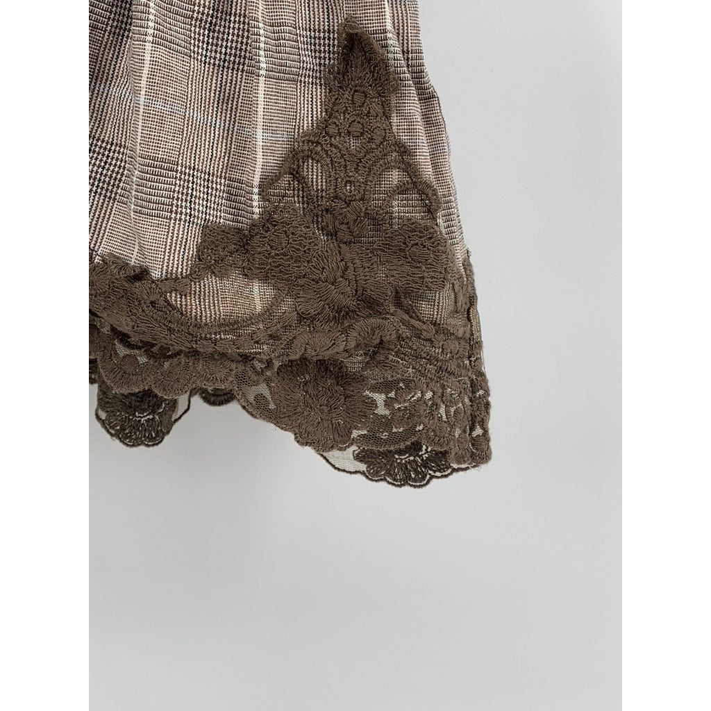 GROOVE Women's Brown Lace-Trim Plaid V-Neck Ruffle Camisole Top SZ S