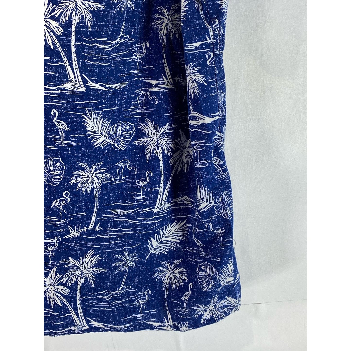 AMERICAN EAGLE Men's Blue Palm Tree Graphic Regular-Fit Button-Up Shirt SZ L