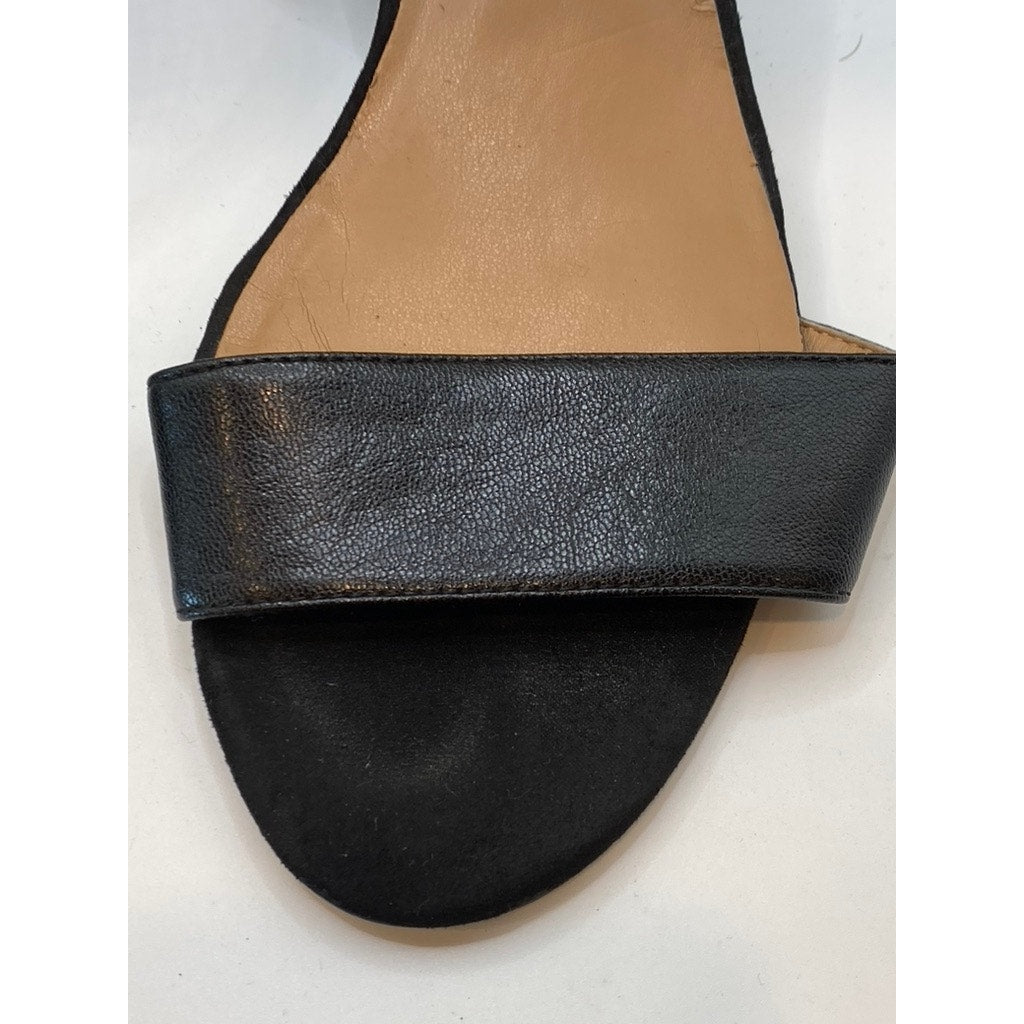 NINE WEST Women's Black Pepperman Round-Toe Ankle-Strap Wedge Sandals SZ 9