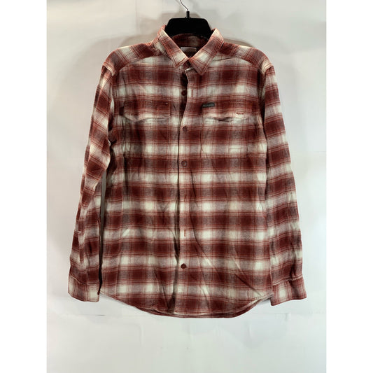 COLUMBIA Men's Red Plaid Regular-Fit Button-Down Long Sleeve Shirt SZ S