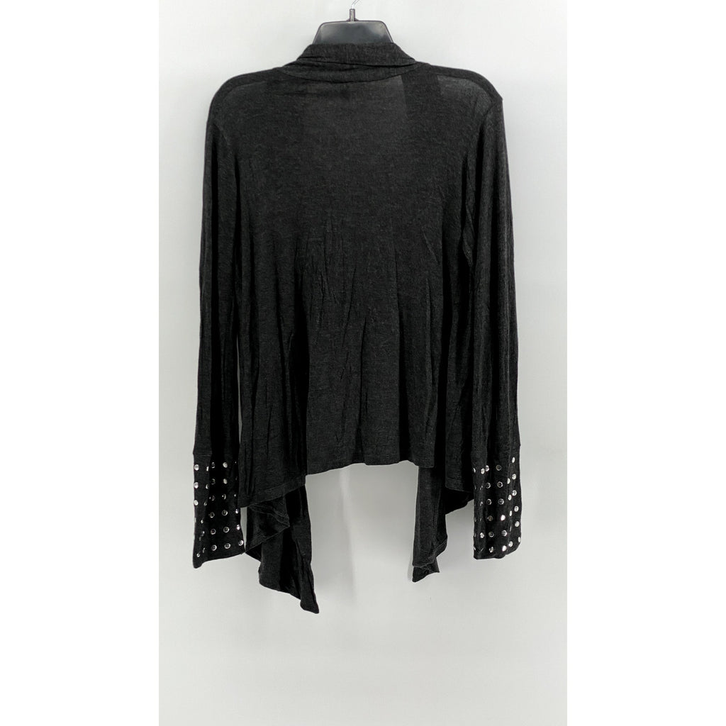 JASON MAXWELL Women's Charcoal Heather Studded Open Front Cardigan SZ L