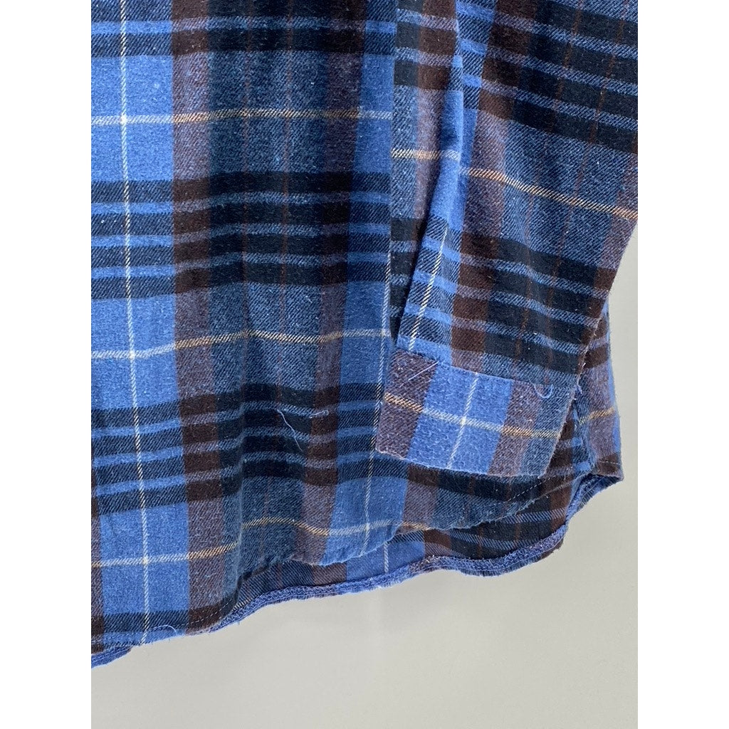 SHEIN Women's Blue-Black Plaid Oversized-Fit Button-Up Long Sleeve Top SZ 4