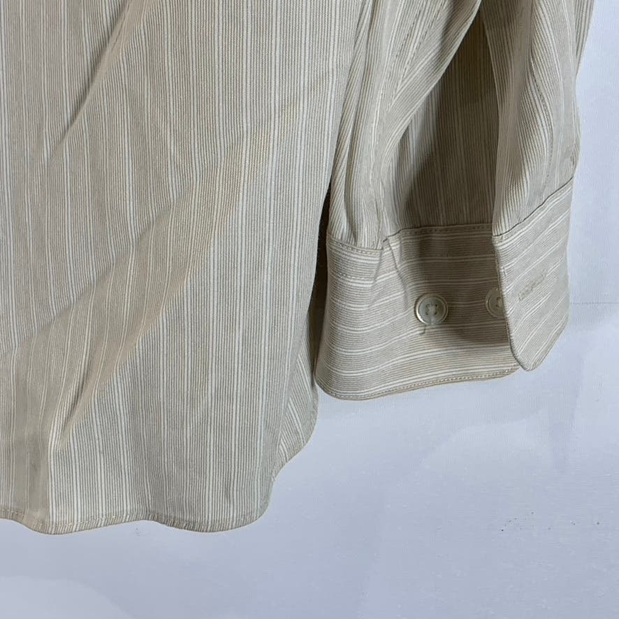 PERRY ELLIS Men's Beige Striped Button-Up Long Sleeve Shirt SZ XL