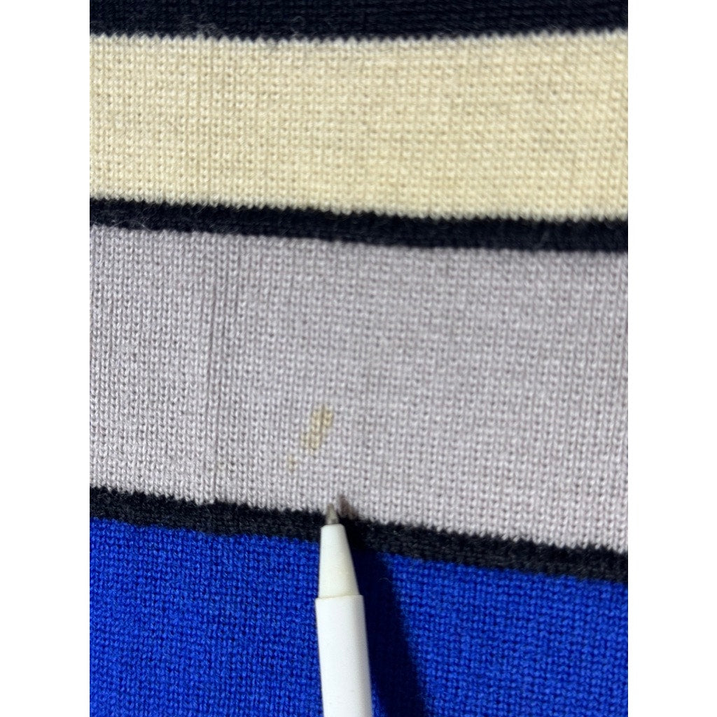 SKI BARN Men's Black/Blue/Beige Striped Crewneck Wool Pullover Sweater SZ S