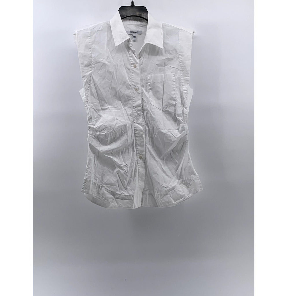 DEREK LAM 10 CROSBY Women’s White Ivy Shoulder Pad Sleeveless Button-Up Top SZ 6