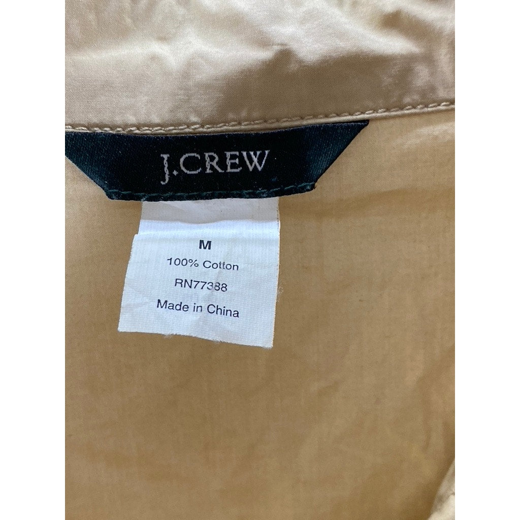 J.CREW Women's Tan Roll-Tab Elbow Sleeve Drawstring Waist Half-Button Dress SZ M